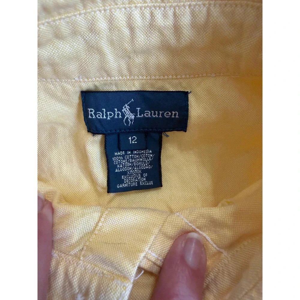 Ralph Lauren Boys Yellow Oxford Button Down Shirt Long Sleeve Size 12 Cotton